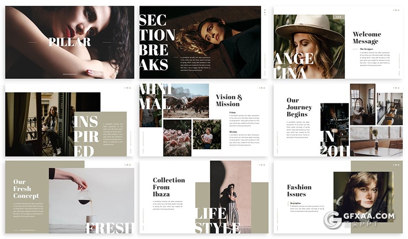 30页欧美时尚杂志风格时尚模特秀画册PPT模板 - 顶尖PPT