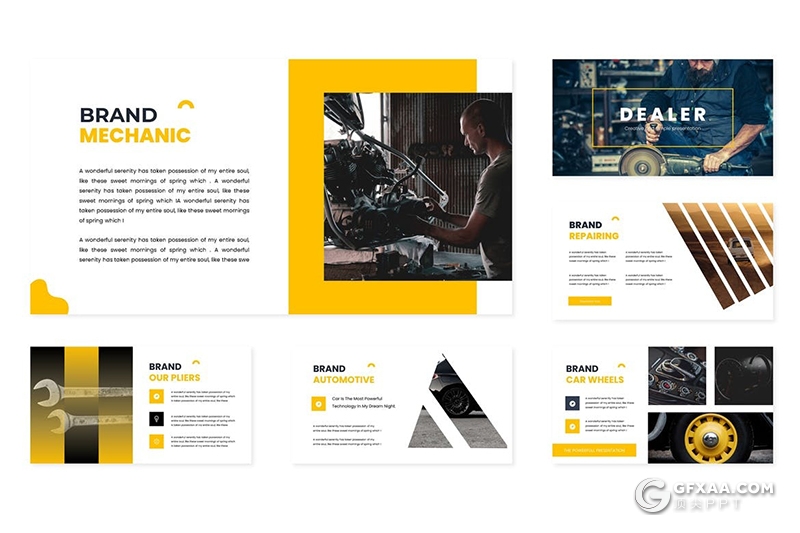30页扁平化汽车服务维修保养行业keynote模板5种配色 - 顶尖PPT
