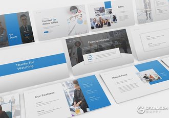 30页蓝色商务企业团队简介商务合作Google slides模板 - 顶尖PPT