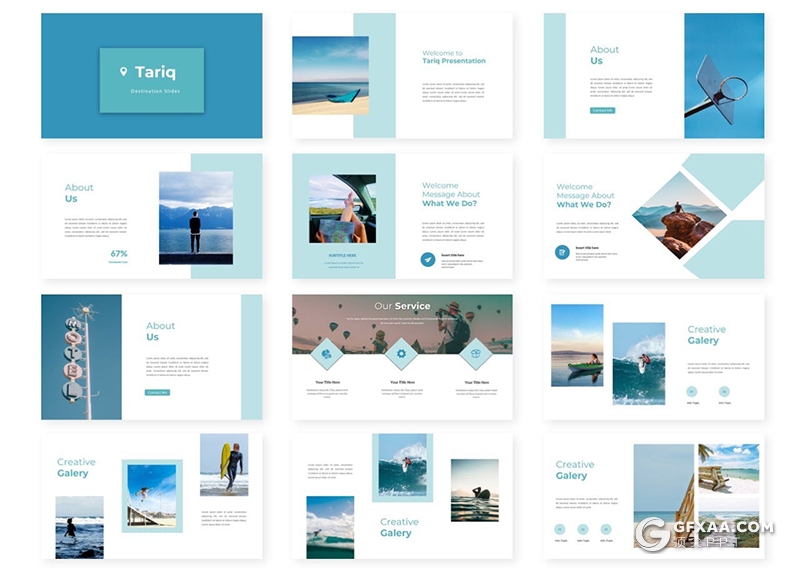 30页简约风格旅游项目展示宣传Google slides模板 - 顶尖PPT