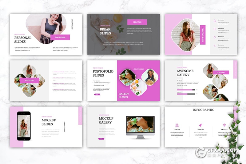 30页简约女性主题PPT模板5种配色 - 顶尖PPT