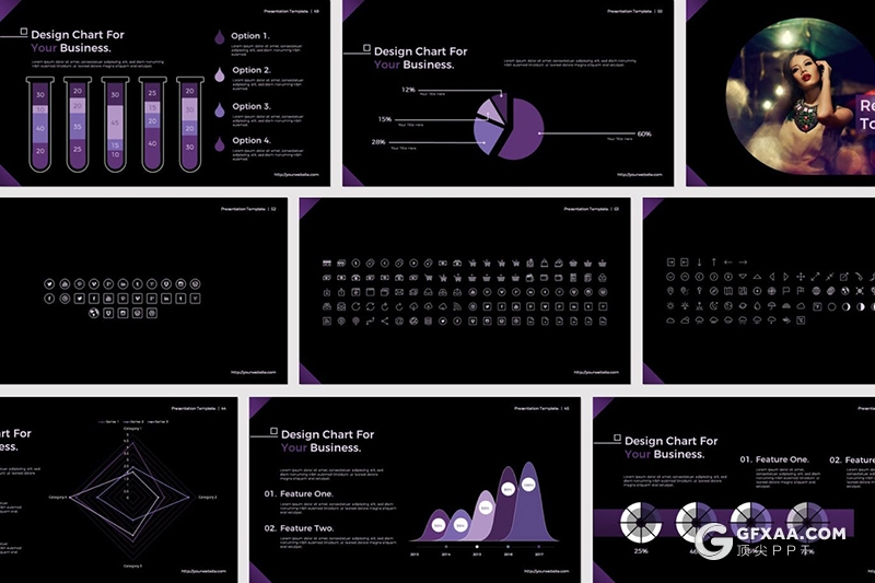 58页潮流时尚夜光模特摄影主题keynote模板 - 顶尖PPT