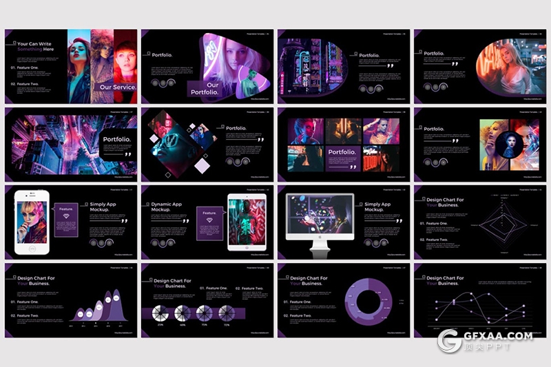 58页潮流时尚夜光模特摄影主题keynote模板 - 顶尖PPT