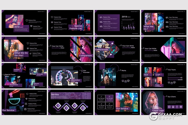 58页潮流时尚夜光模特摄影主题keynote模板 - 顶尖PPT