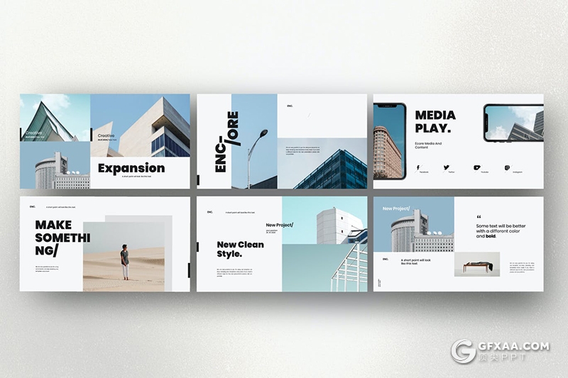 30页极简唯美风格企业图片项目展示PPT模板 - 顶尖PPT