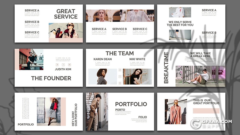 30页简约时尚模特服装展示风格PPT模板 - 顶尖PPT