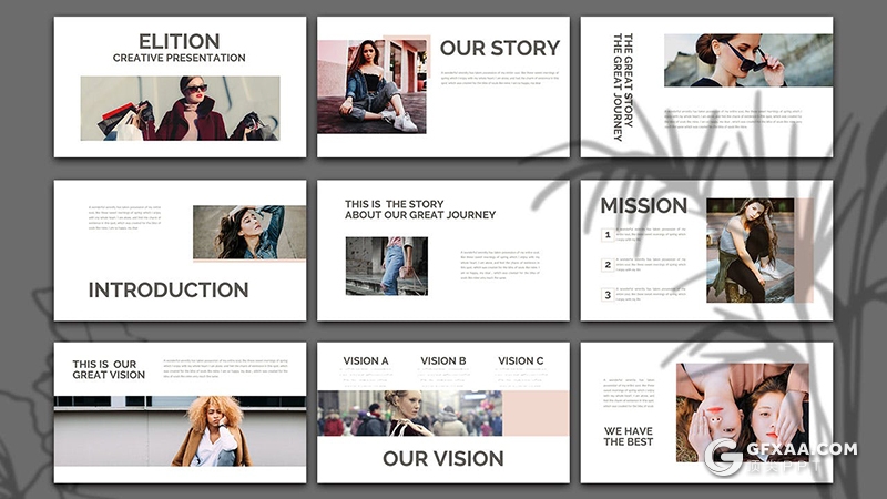 30页简约时尚模特服装展示风格PPT模板 - 顶尖PPT