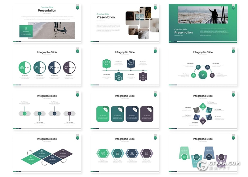 30页绿色渐变简约商务国外keynote模板5种配色 - 顶尖PPT