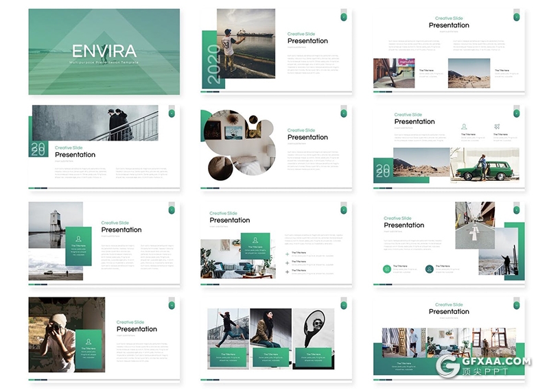 30页绿色渐变简约商务国外keynote模板5种配色 - 顶尖PPT