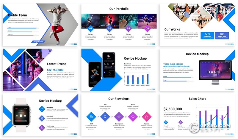 30页街舞时尚舞蹈宣传展示keynote模板5种主题配色 - 顶尖PPT