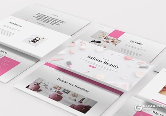 30页粉色女性美容美妆行业主题Google slides模板 - 顶尖PPT