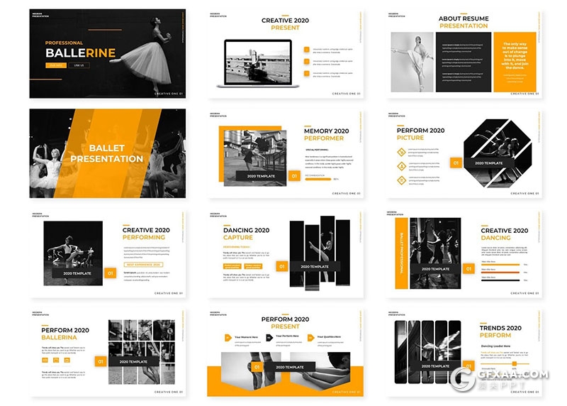 30页5种配色时尚芭蕾舞蹈宣传展示Google slides模板 - 顶尖PPT