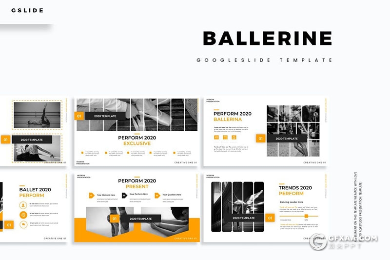 30页5种配色时尚芭蕾舞蹈宣传展示Google slides模板 - 顶尖PPT