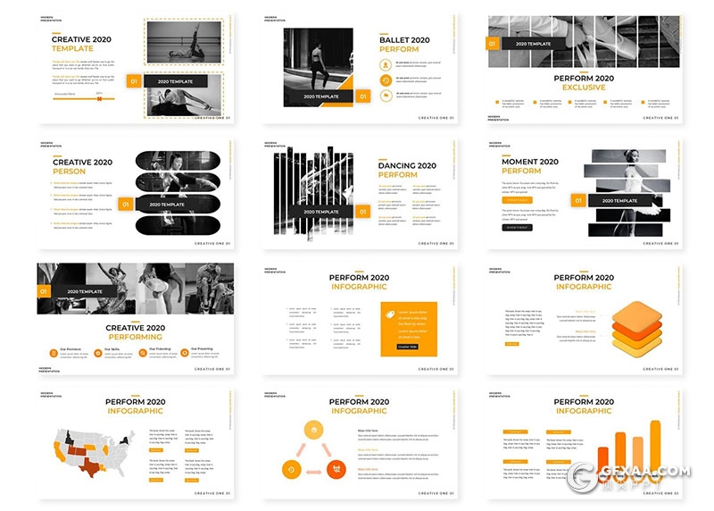 30页5种配色时尚芭蕾舞蹈宣传展示Google slides模板 - 顶尖PPT