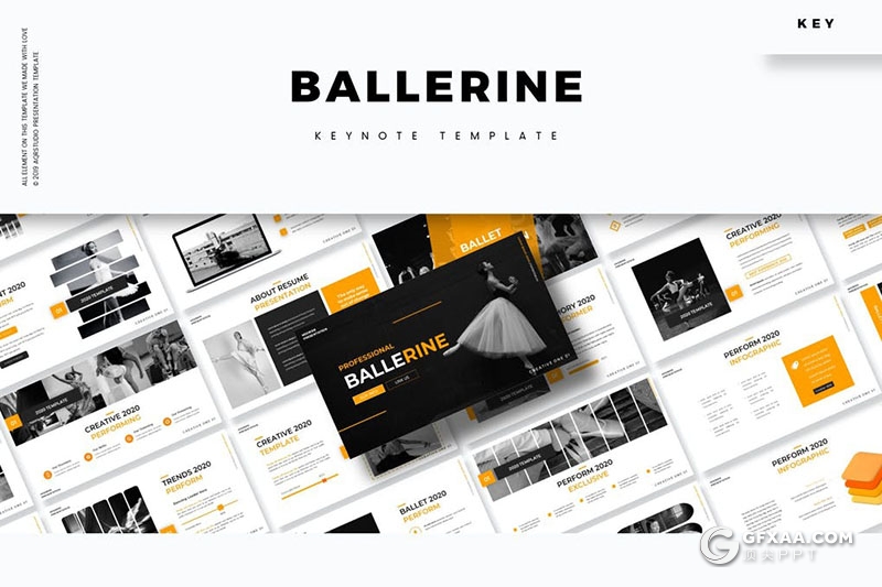 30页5种配色时尚芭蕾舞蹈宣传展示keynote模板 - 顶尖PPT