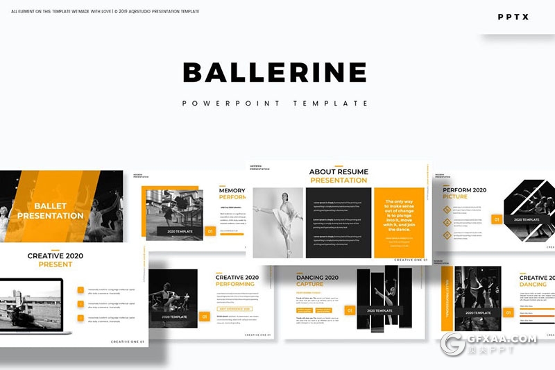 30页5种配色时尚芭蕾舞蹈宣传展示PPT模板 - 顶尖PPT