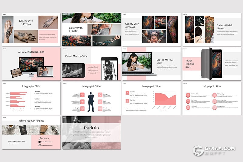 30页时尚杂志风格摄影模特展示Google slides模板5种主题配色 - 顶尖PPT