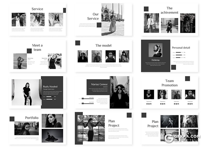 30页黑色时尚服装秀女性主题Google slides模板 - 顶尖PPT