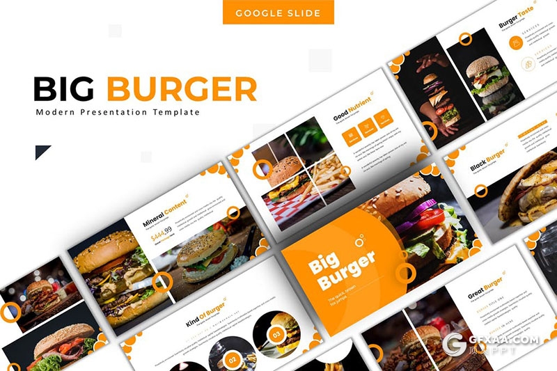 30页欧美创意美食宣传促销快餐汉堡加盟Google slides模板5种配色 - 顶尖PPT