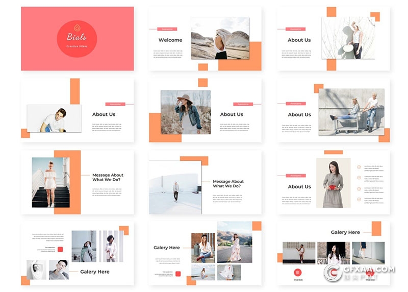 30页简约范时尚服装秀时尚模特写真PPT模板5种配色 - 顶尖PPT