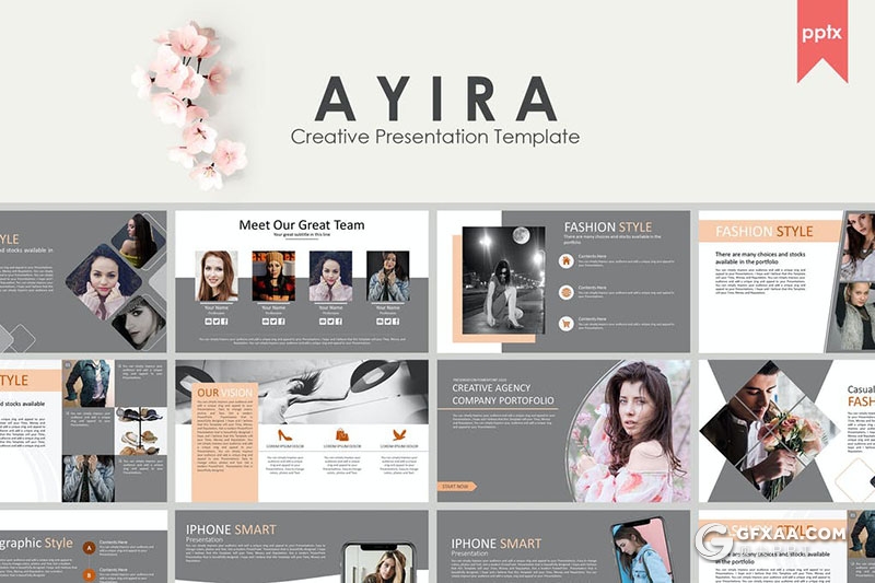 47页扁平化简约时尚服装秀美女图片展示PPT模板 - 顶尖PPT