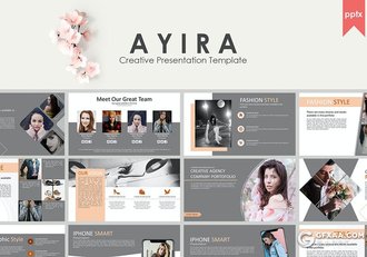 47页扁平化简约时尚服装秀美女图片展示PPT模板 - 顶尖PPT