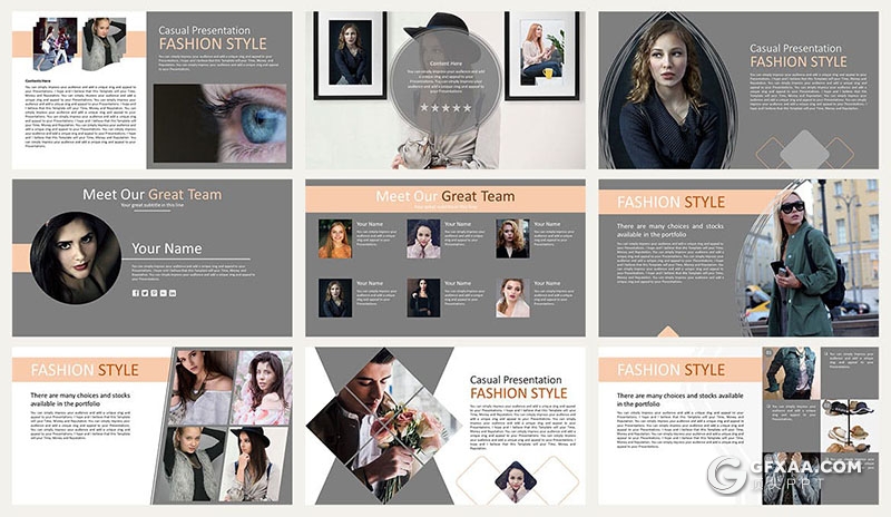 47页扁平化简约时尚服装秀美女图片展示PPT模板 - 顶尖PPT