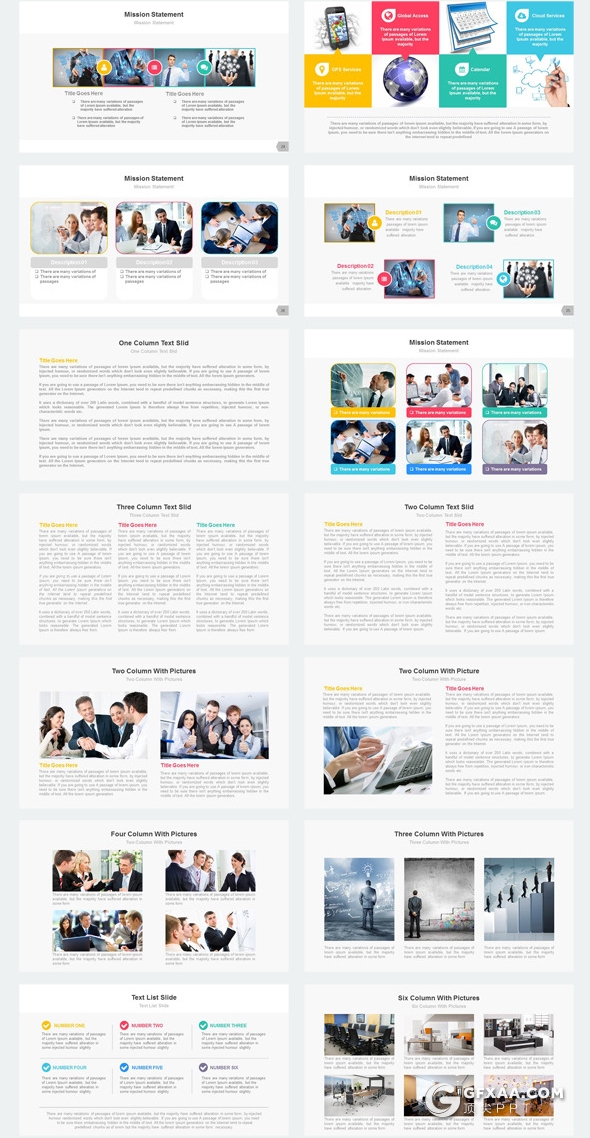 123页欧美企业商务风格PPT模板创意图形通用PPT模板10种配色 - 顶尖PPT