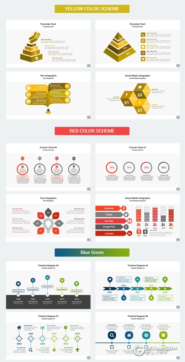 123页欧美企业商务风格PPT模板创意图形通用PPT模板10种配色 - 顶尖PPT