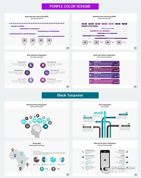 123页欧美企业商务风格PPT模板创意图形通用PPT模板10种配色 - 顶尖PPT