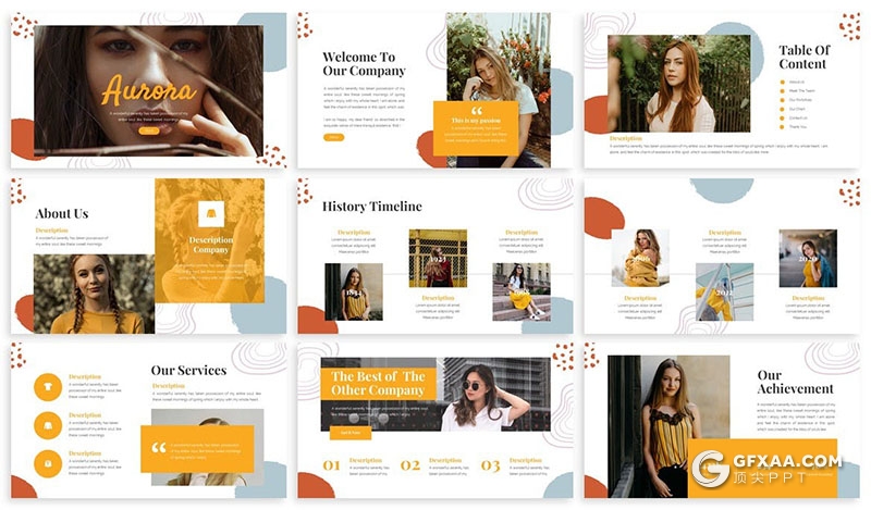 30页创意时尚版式图形设计女性主题行业PPT模板5种配色 - 顶尖PPT