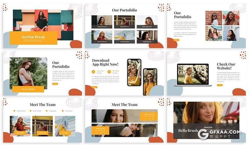 30页创意时尚版式图形设计女性主题行业PPT模板5种配色 - 顶尖PPT