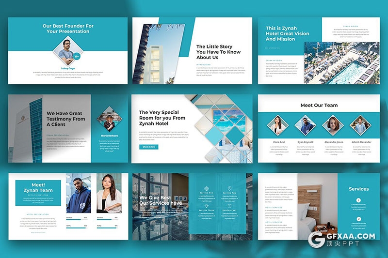 30页酒店管理酒店介绍酒店项目规划总结Google slides模板 - 顶尖PPT