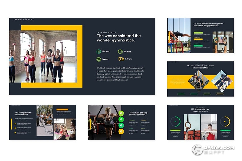 30页健身房介绍强身健体主题Google slides模板5种配色 - 顶尖PPT