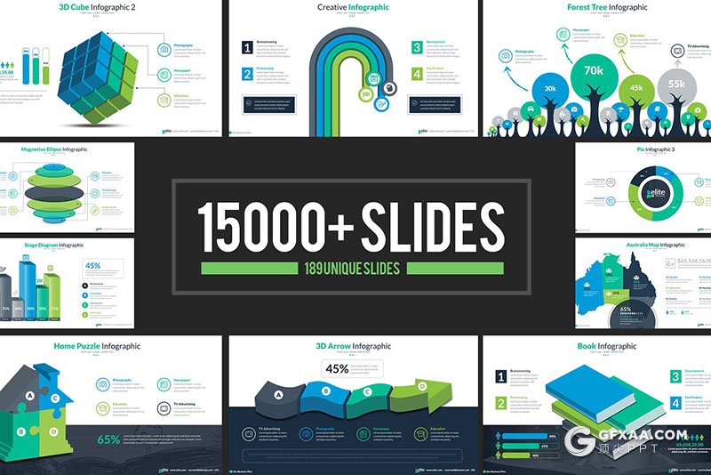 189页国外高端商务企业团队简介商务信息图形设计PPT模板5种配色 - 顶尖PPT
