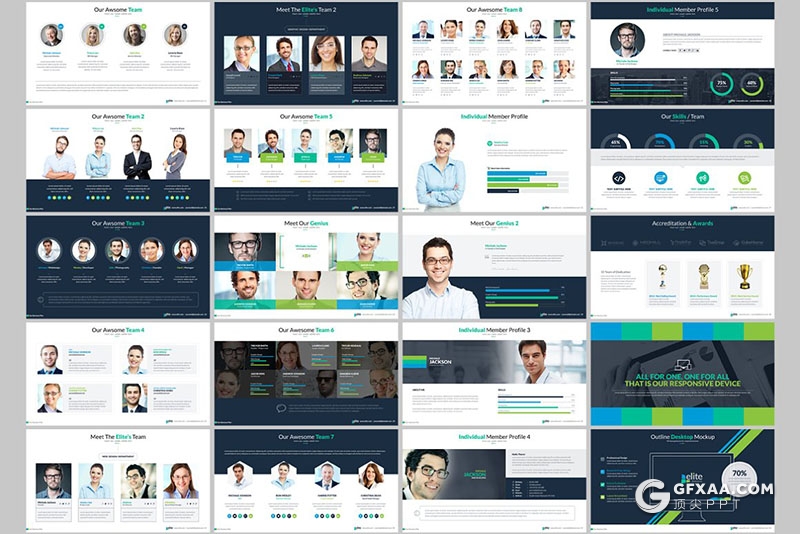 189页国外高端商务企业团队简介商务信息图形设计PPT模板5种配色 - 顶尖PPT