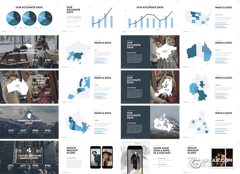 72页国外简约小清新风格团队简介作品展示PPT+Keynote模板 - 顶尖PPT