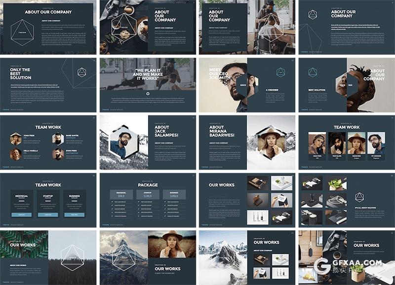 72页国外简约小清新风格团队简介作品展示PPT+Keynote模板 - 顶尖PPT