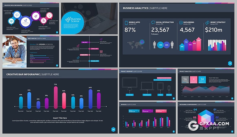 79页彩色创意商务信息图形工作计划总结PPT模板10种配色 - 顶尖PPT