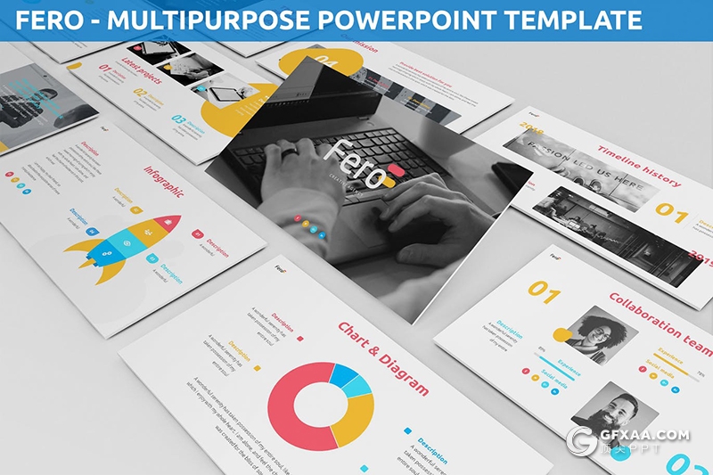 30页彩色商务风格项目展示商务合作PPT模板 - 顶尖PPT