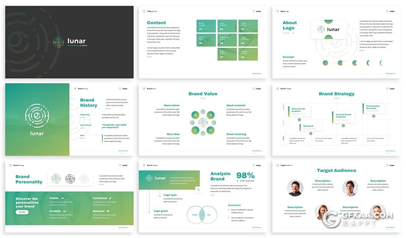 30页logo标志设计提案PPT模板5种配色 - 顶尖PPT