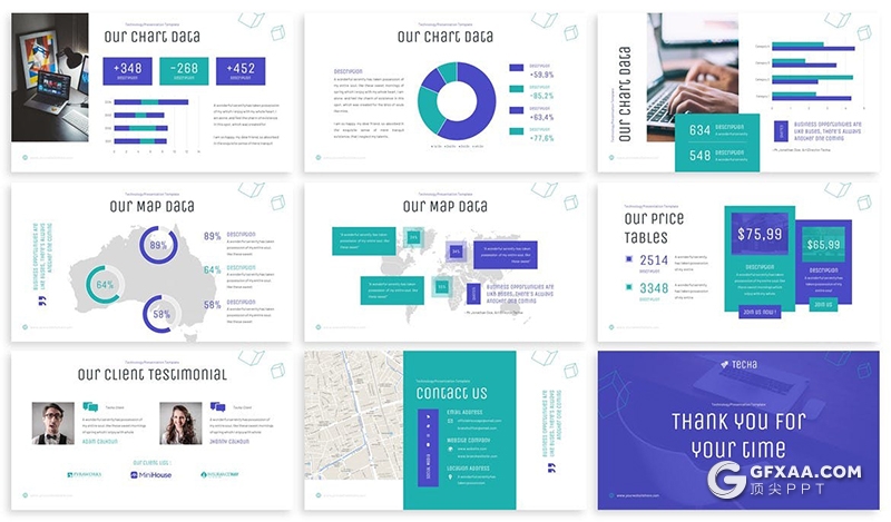 30页互联网技术公司项目展示合作团队简介PPT模板 - 顶尖PPT