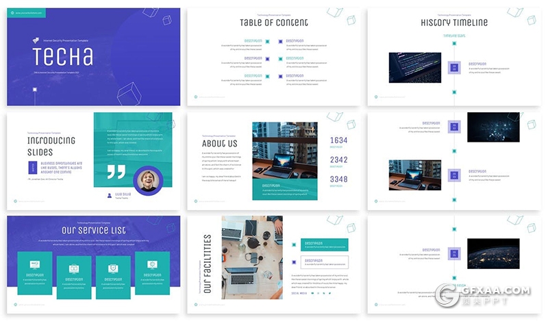 30页互联网技术公司项目展示合作团队简介PPT模板 - 顶尖PPT