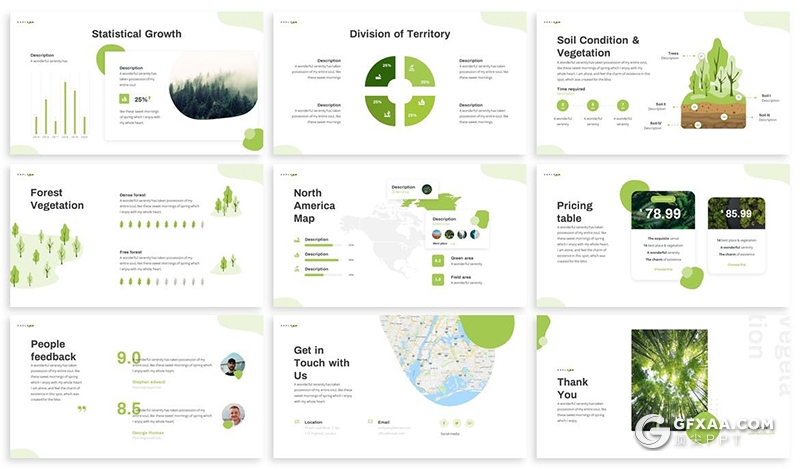 30页环境绿化植被保护森林保护规划PPT模板5种配色 - 顶尖PPT
