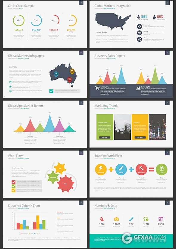 60页扁平化欧美商务风格PPT模板 - 顶尖PPT