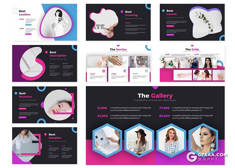 30页美容美妆女性面部保养主题keynote模板5种配色 - 顶尖PPT