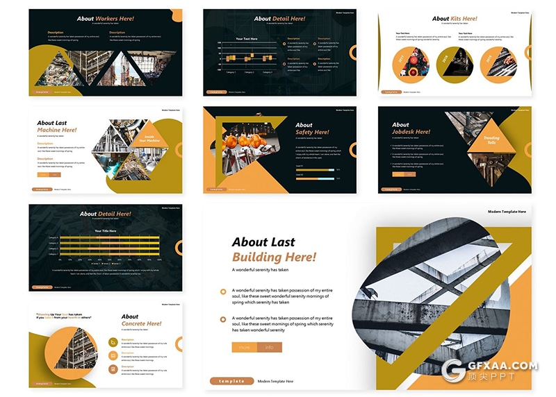 30页卡通图形建筑工程行业分析Google slides模板 - 顶尖PPT