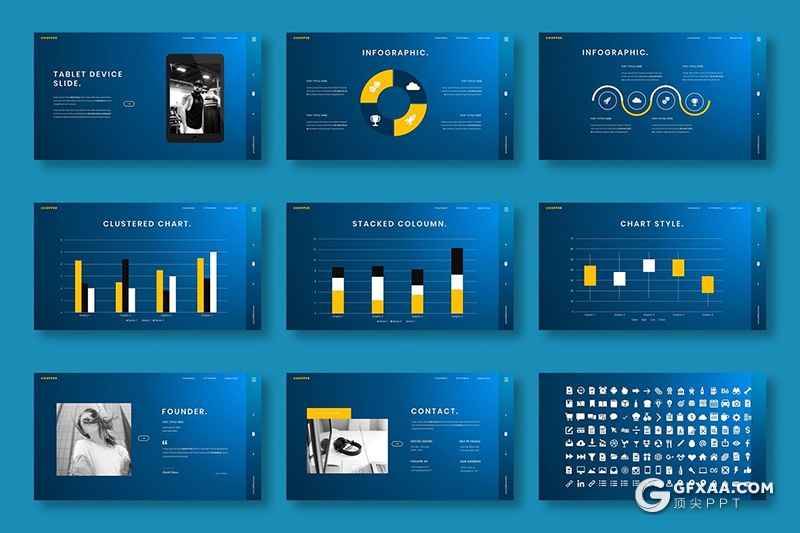 39页蓝色品牌服装鞋子产品展示PPT模板 - 顶尖PPT