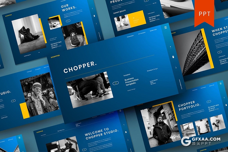 39页蓝色品牌服装鞋子产品展示PPT模板 - 顶尖PPT