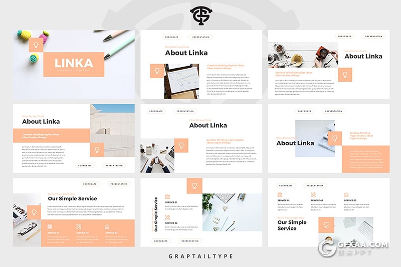 30页扁平化商务风格企业团队简介通用Google slides模板 - 顶尖PPT